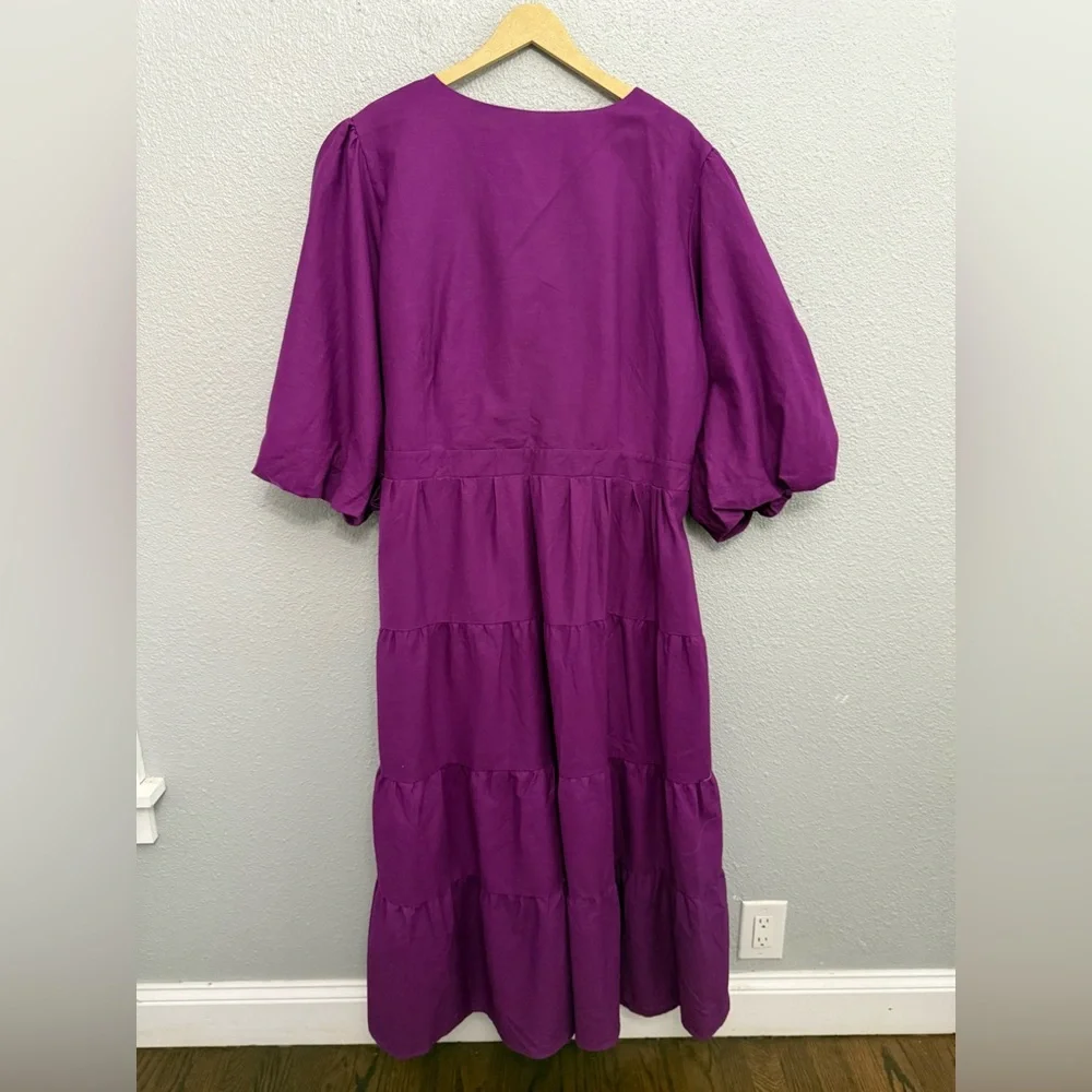 NWT City Chic English Rose Maxi in Magenta Size XXL Linen‎ Blend - Picture 6 of 8